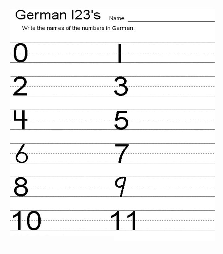 Printable German Numbers Written Out
