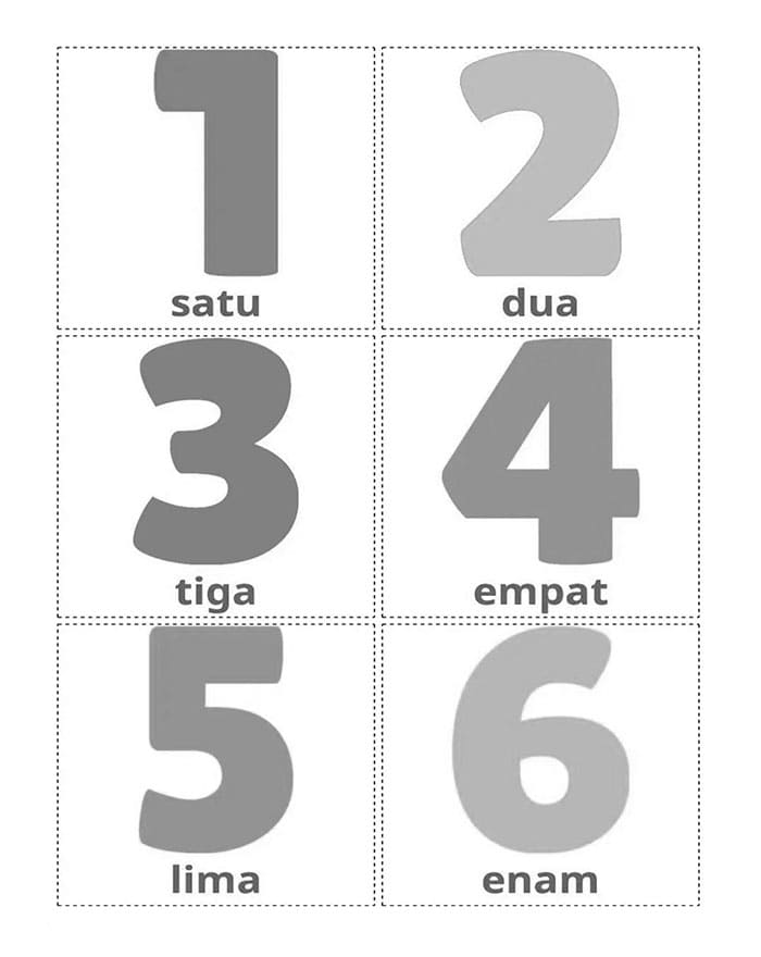 Printable Indonesia Numbers Flashcards