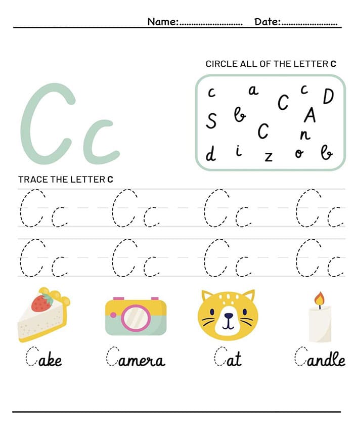 Printable Letter C Tracing Example