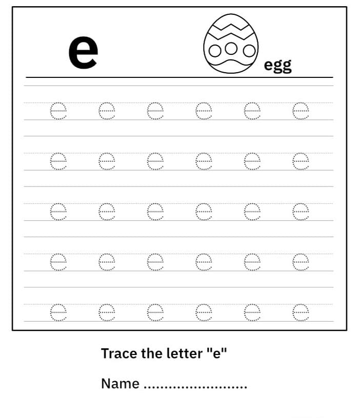Printable Lowercase Letter E Tracing