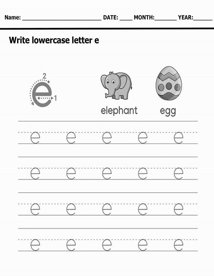 Printable Small Letter E Tracing