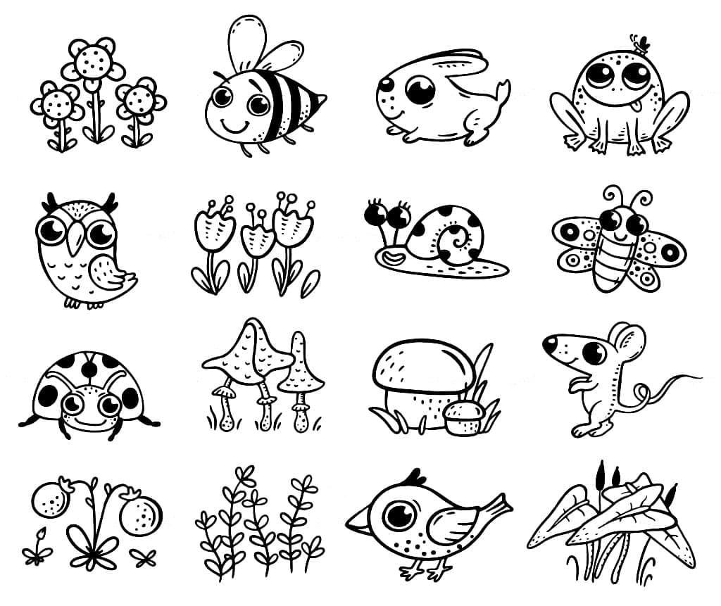 Animals and Plants Stickers coloring page