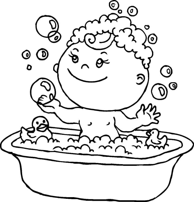 Baby Bath and Rubber Duck coloring page