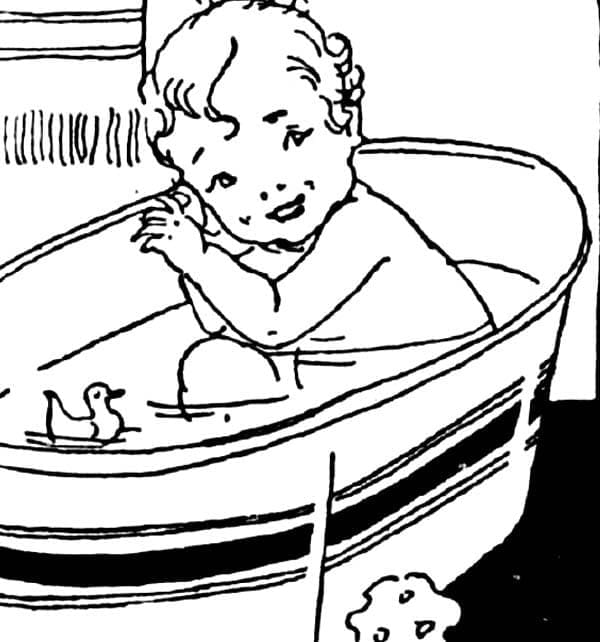 Baby In Bath With Rubber Duck coloring page