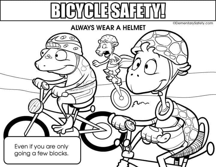 Bicycle Safety Always Wear Helmet coloring page