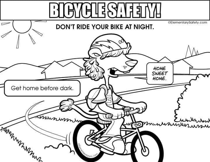 Bicycle Safety-Home Before Dark coloring page