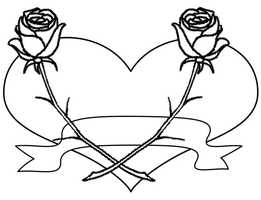 Emo Heart and Roses coloring page