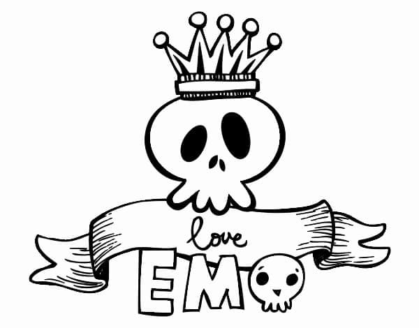 Emo Skull with Crown coloring page