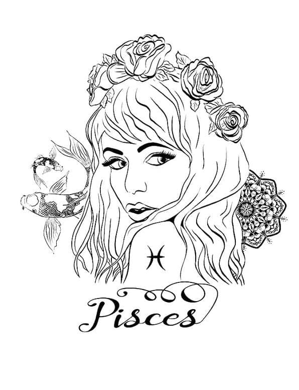 Girl with Pisces Tattoo coloring page