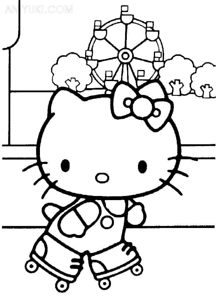 Hello Kitty on Roller Skates coloring page