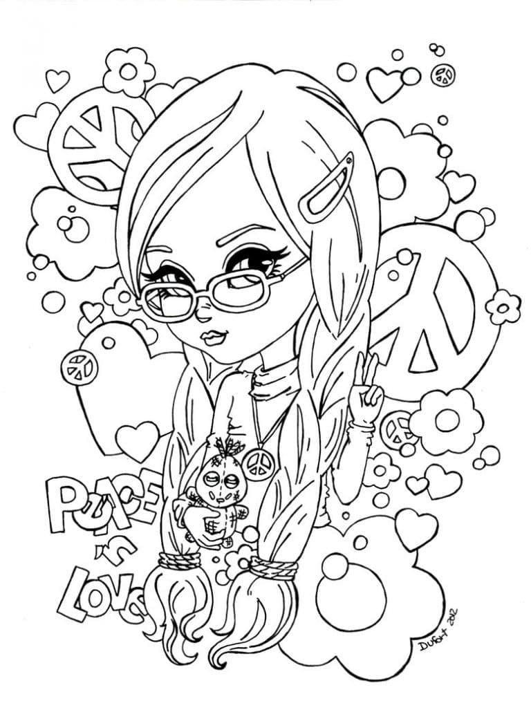 Hippy Girl Peace coloring page