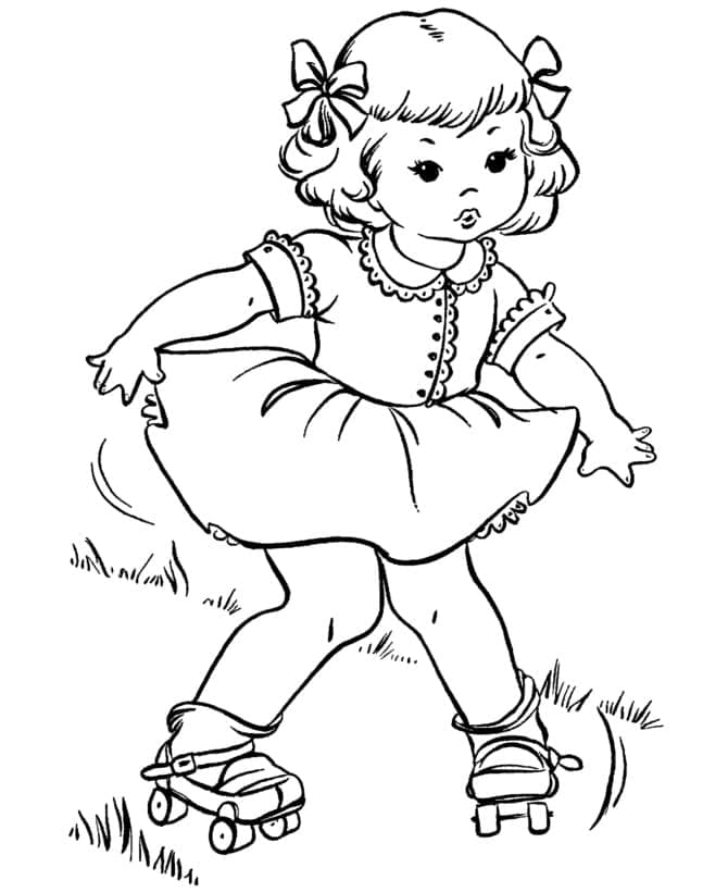 Little Girl on Roller Skates coloring page