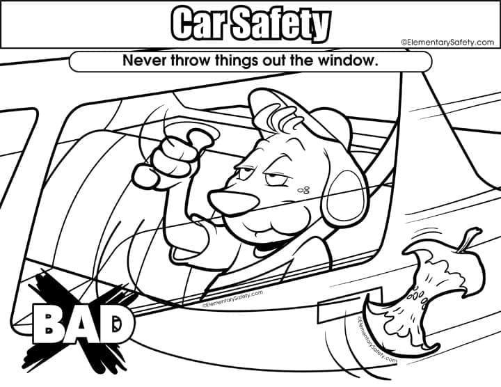 No Throwing - Car Safety coloring page