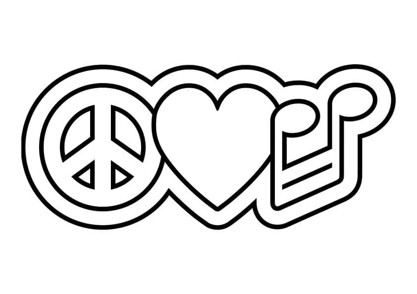 Peace, Love and Music coloring page