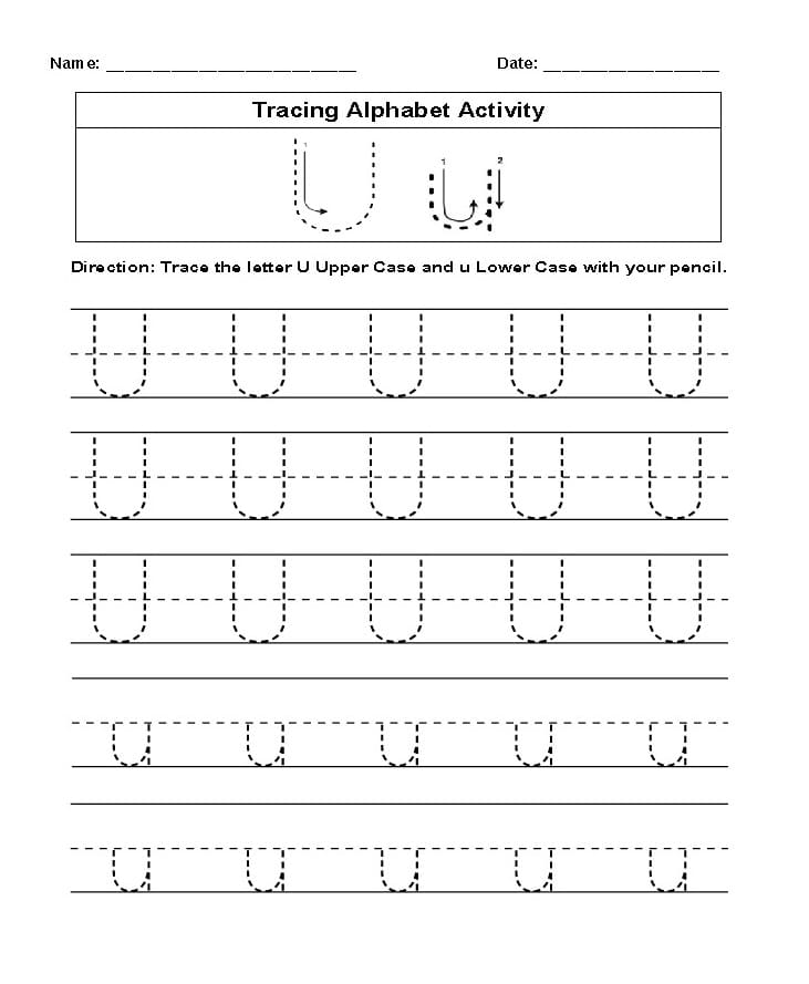 Prinable Letter U Tracing Activity