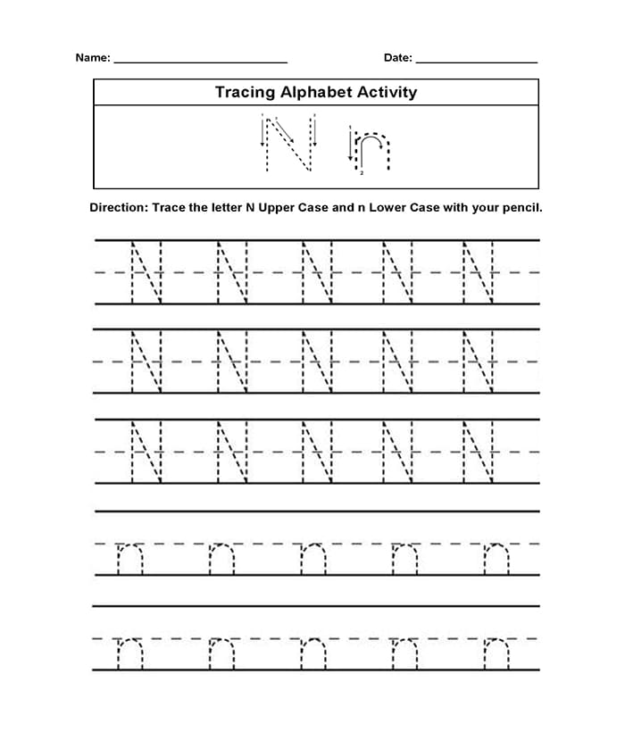Printable Alphabet Tracing Letter N