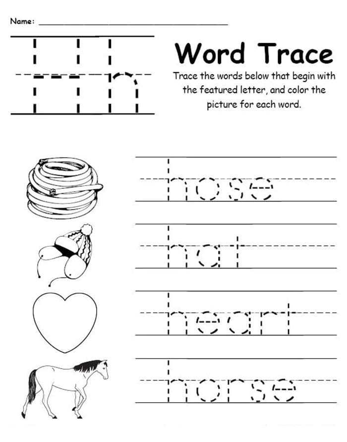 Printable Letter H Tracing English Words