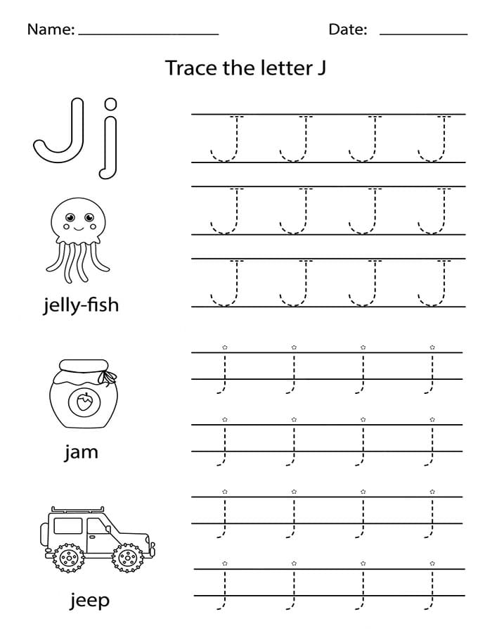 Printable Letter J Tracing Example