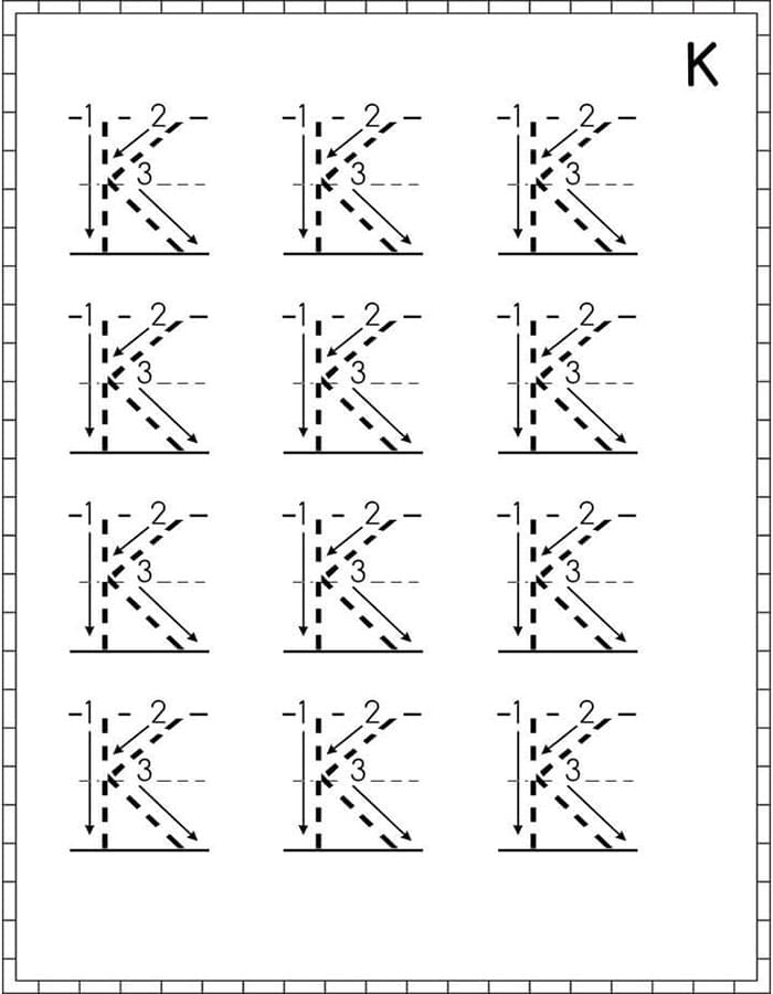 Printable Letter K Tracing Example