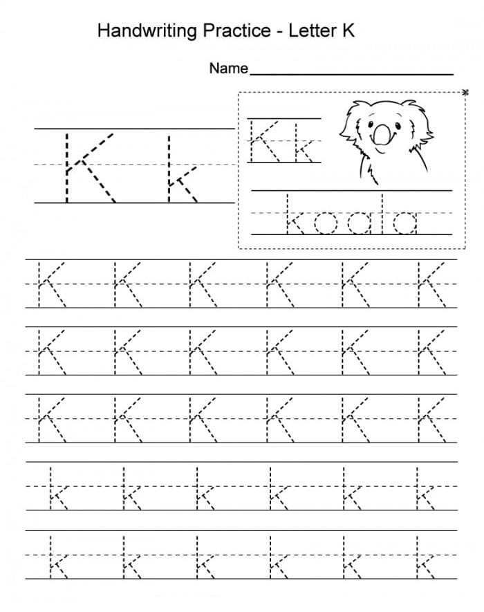 Printable Letter K Tracing Handwriting Practice