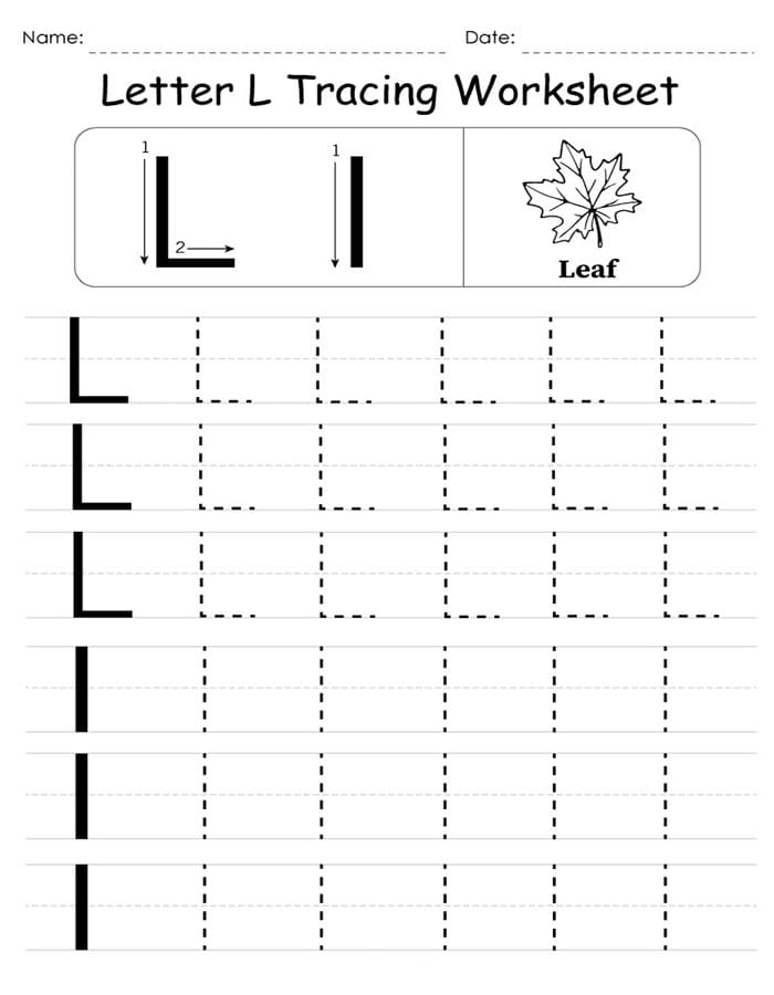 Printable Letter L Tracing Worksheet