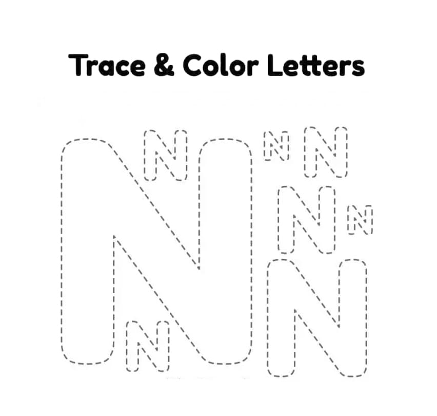 Printable Letter N Tracing Coloring Pages