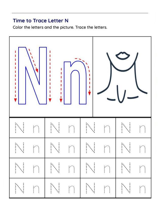 Printable Letter N Tracing Sheet