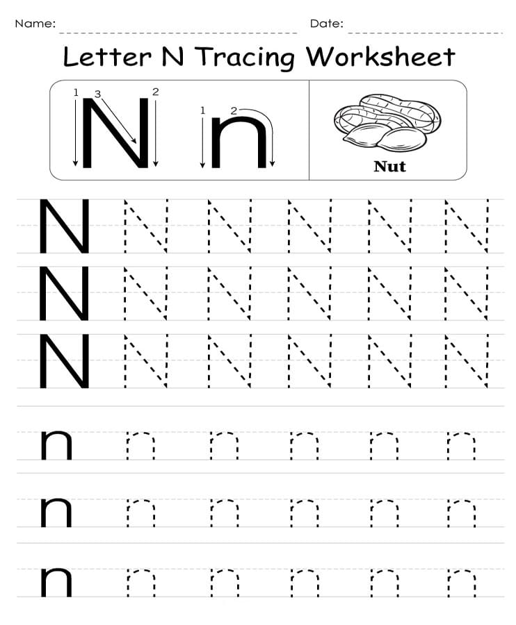 Printable Letter N Tracing Worksheet Free