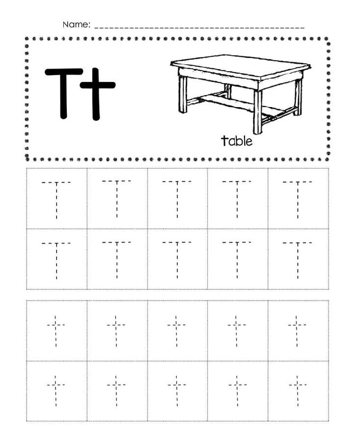 Printable Letter T Tracing Sheet