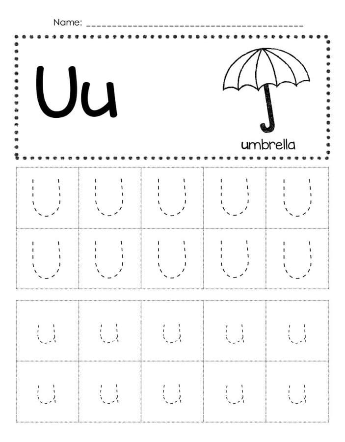 Printable Letter U Tracing Example