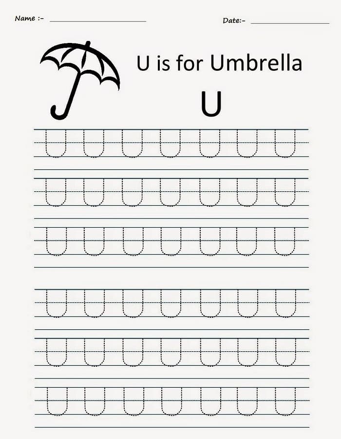Printable Letter U Tracing Preschool