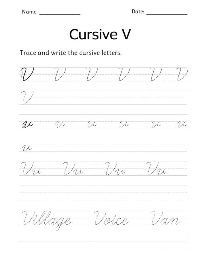Printable Letter V Tracing Cursive