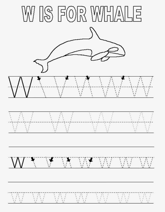 Printable Letter W Tracing Coloring Page