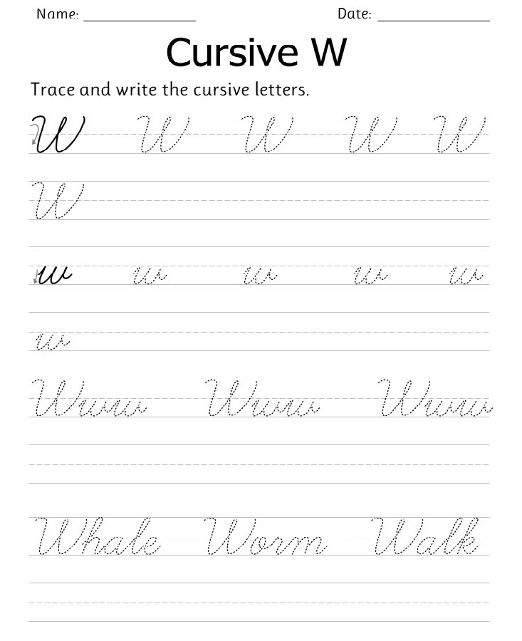 Printable Letter W Tracing Cursive