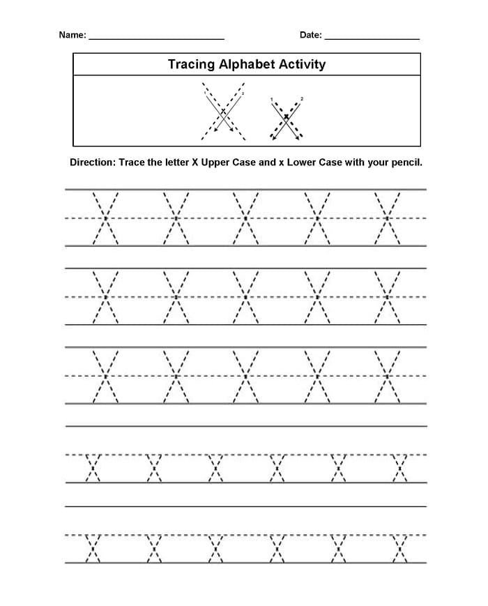 Printable Letter X Tracing Alphabet Worksheet