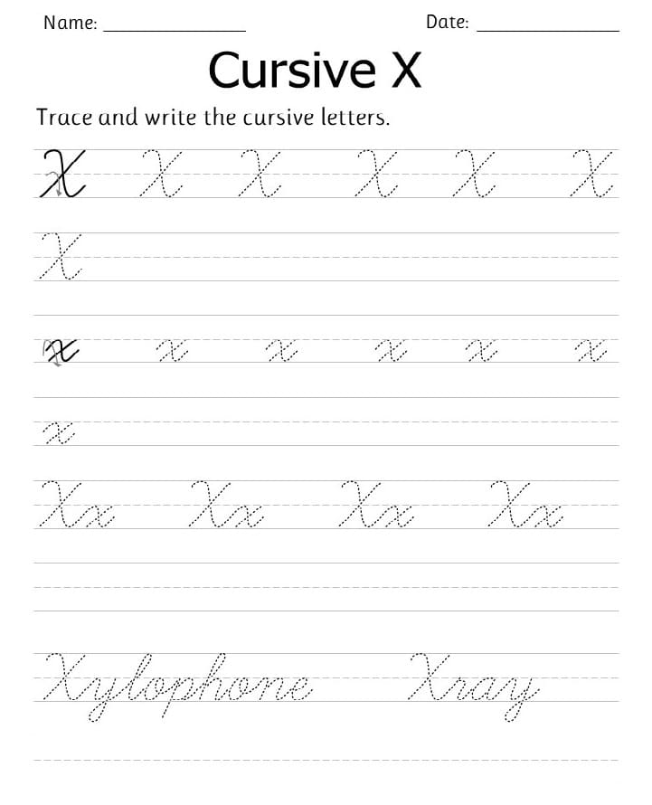 Printable Letter X Tracing Cursive