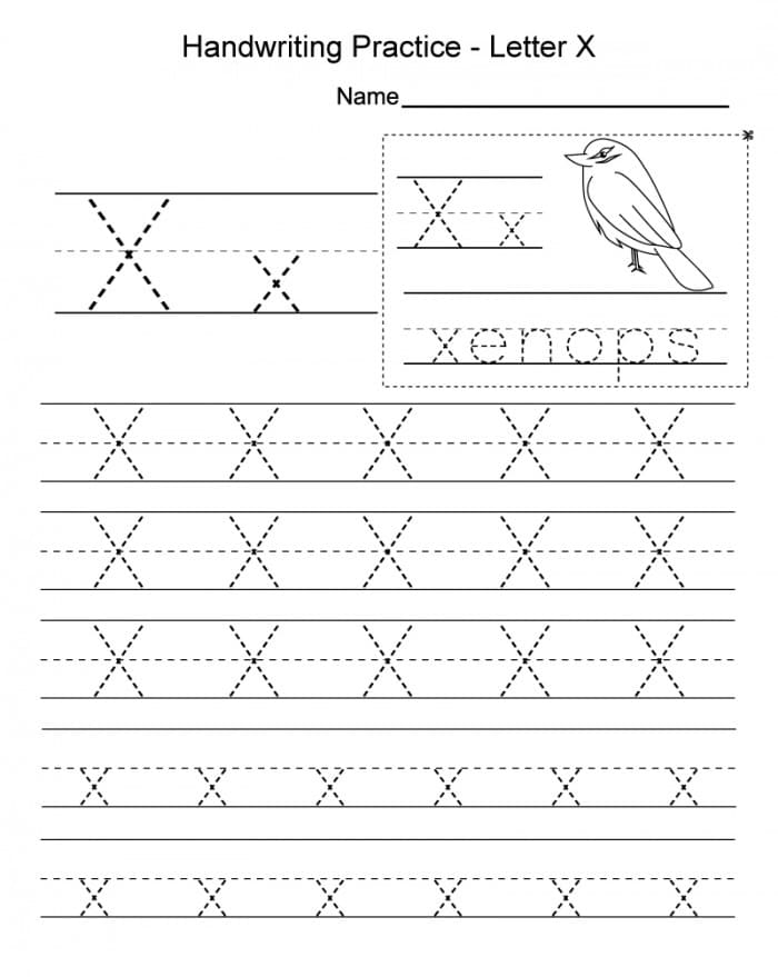 Printable Letter X Tracing Handwriting Practice