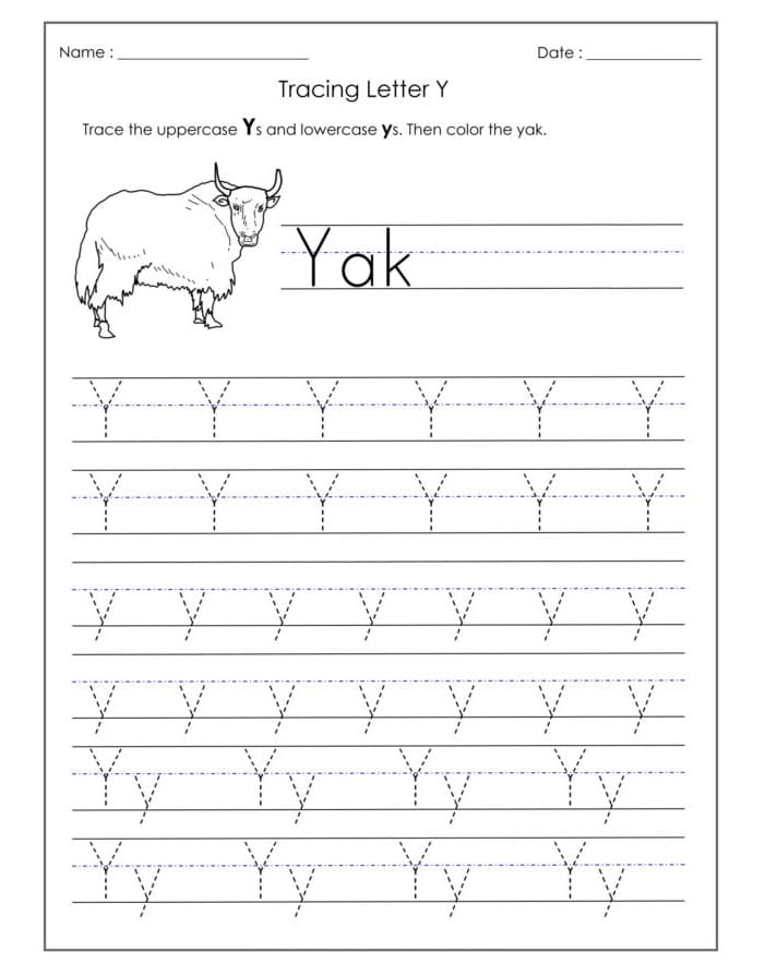 Printable Letter Y Tracing Practice