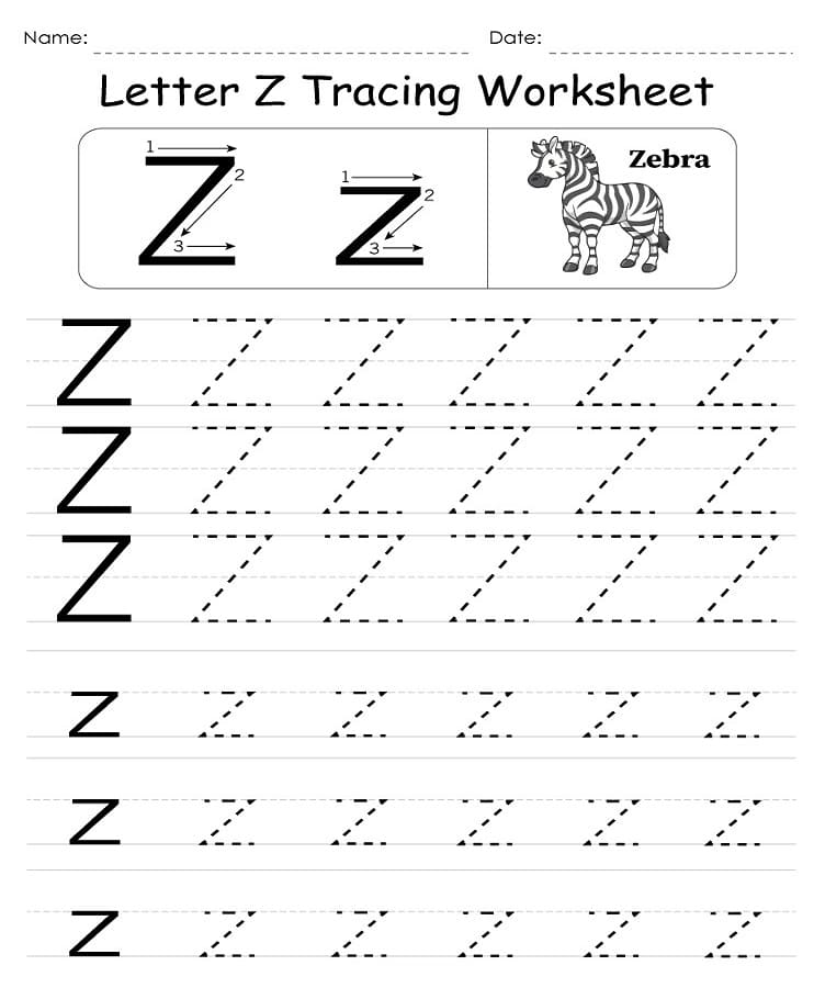 Printable Letter Z Tracing Worksheets