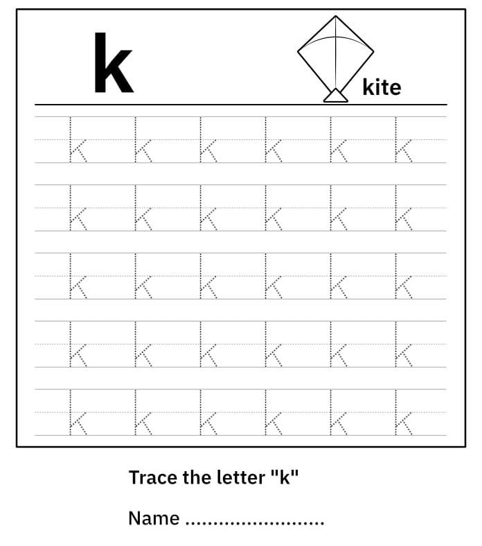 Printable Lowercase Letter K Tracing