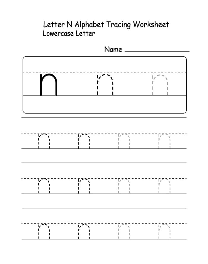 Printable Lowercase Letter N Tracing