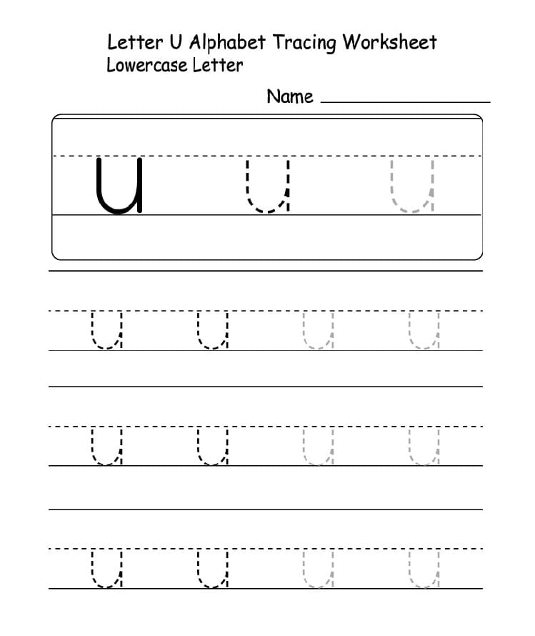 Printable Lowercase Letter U Tracing