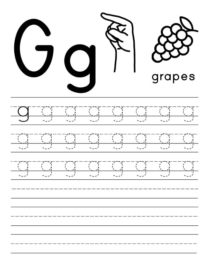 Printable Small Letter G Tracing