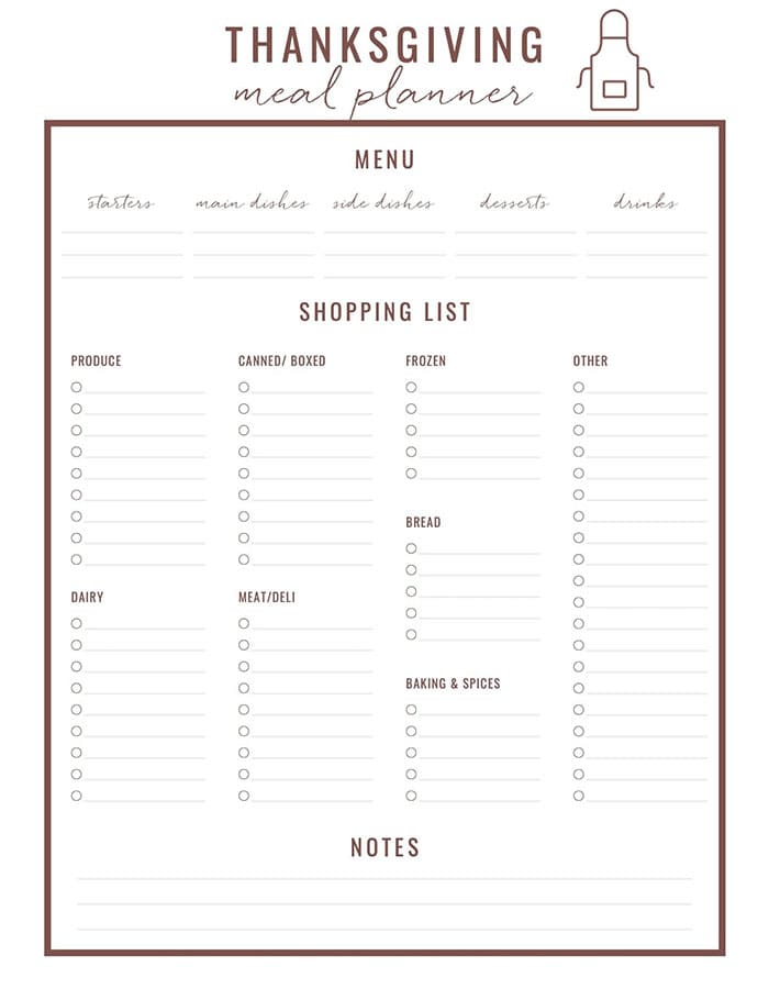 Printable Thanksgiving Menu Planner & Checklist