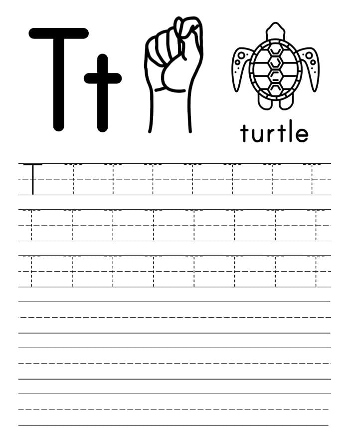 Printable Tracing Letter T Worksheet Capital
