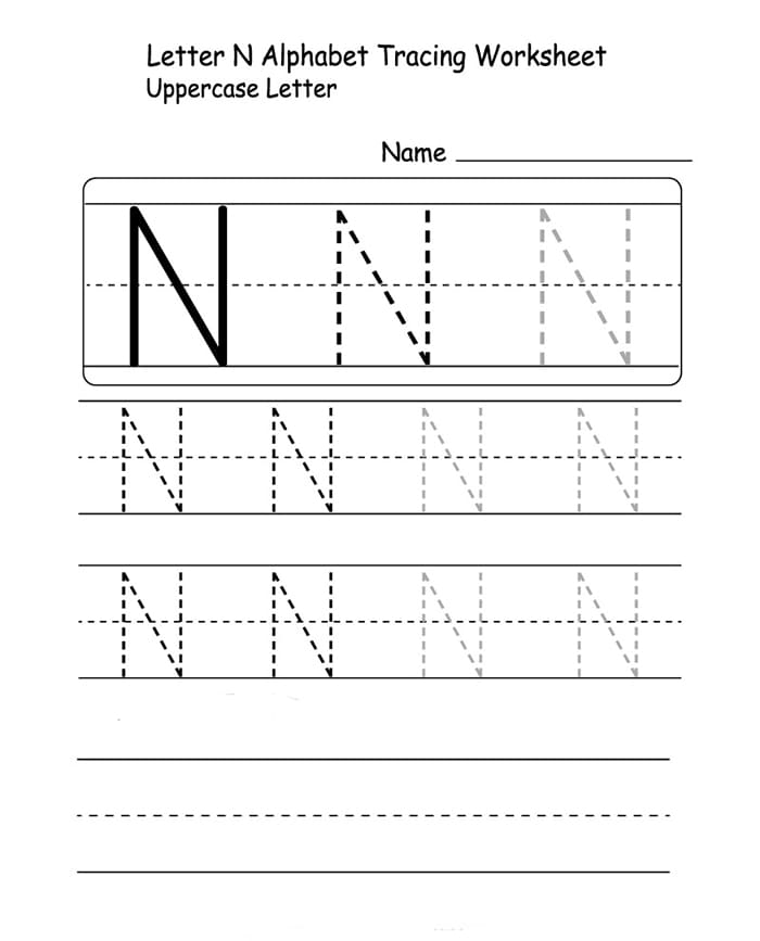 Printable Uppercase Letter N Tracing