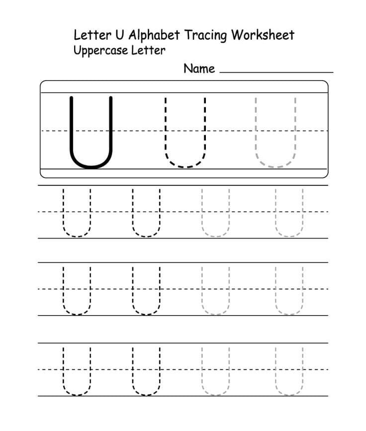 Printable Uppercase Letter U Tracing