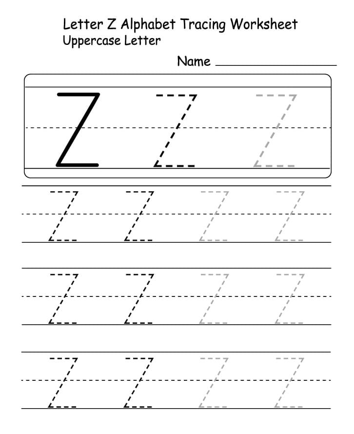 Printable Uppercase Letter Z Tracing