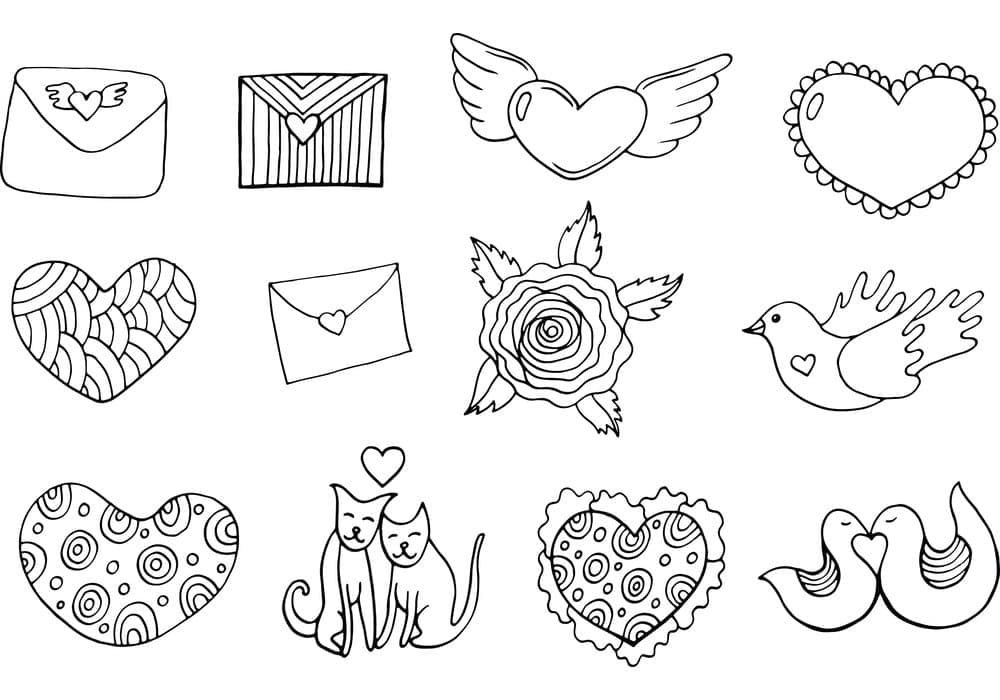 Stickers for Valentine coloring page