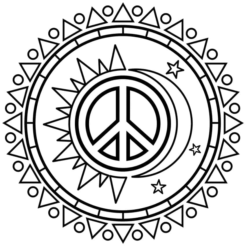 Sun and Moon Peace Sign coloring page